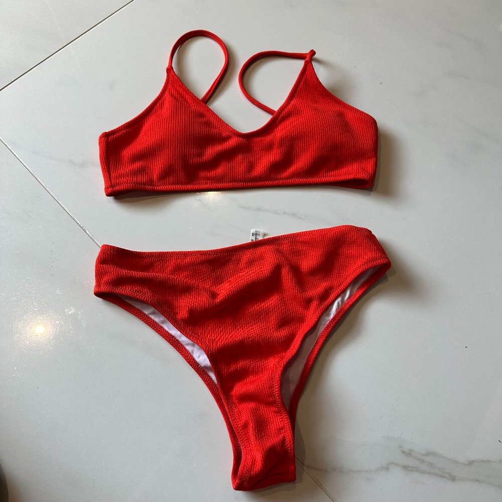 Red Ribbed Zaful Bikini Set